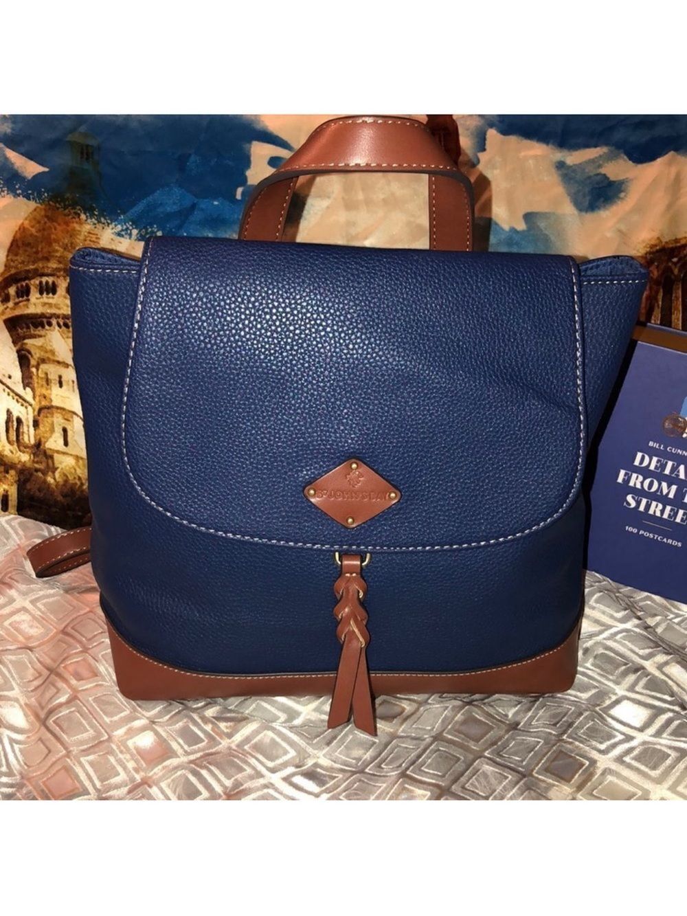 St. John’s Bay Faux Leather Navy Brown Westbrook Backpack Purse